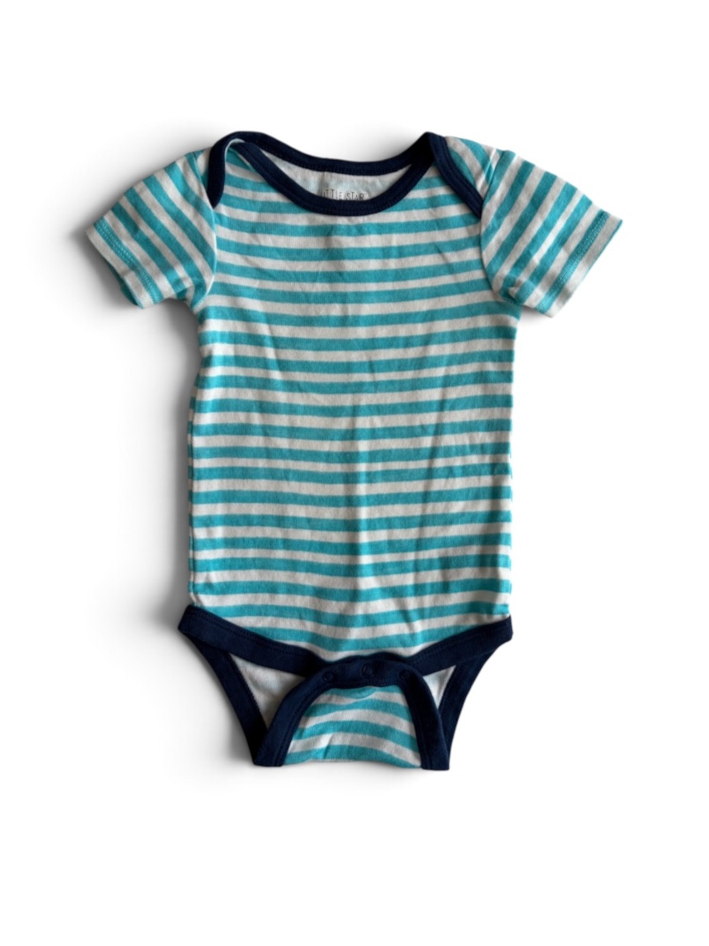 Little Star Organic Striped Teal & White Infant One-Piece Bodysuit Size 6-9 mos